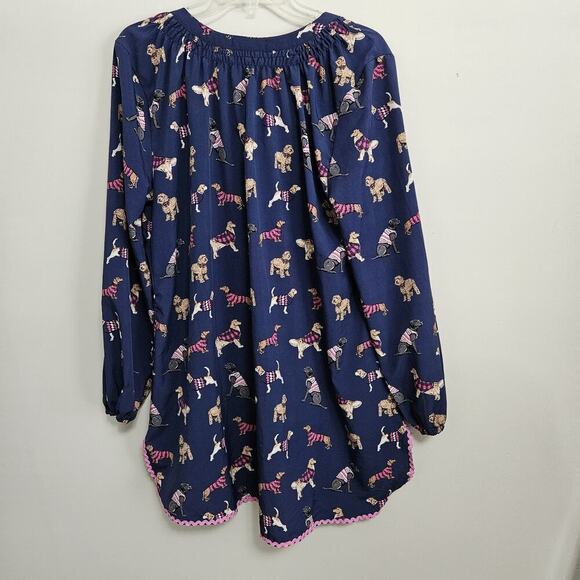 Simply Southern Tunic Top Blouse Blue Dog Print V-neck Long sleeves Sz L EUC - Picture 3 of 9